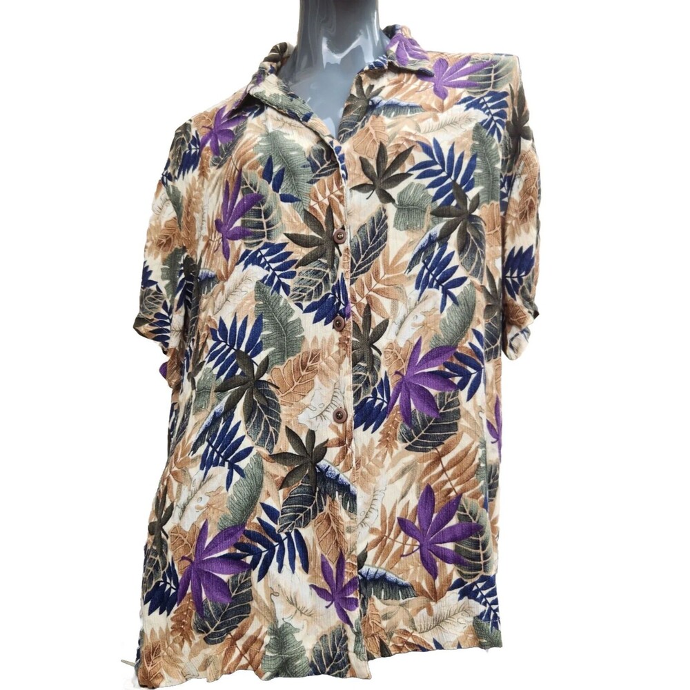 Dress Barn Women Plus Sz 18/ 20 Tropical Print Short Sleeve multicolor Button Up
